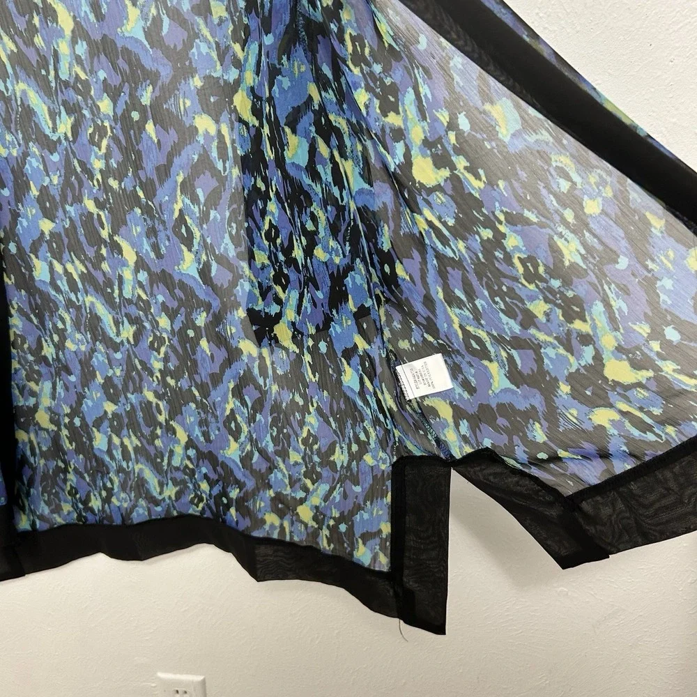 Slinky Brand Blue Multicolor Abstract Semi Sheer‎ Open Kimono Drape Cover Up 1X